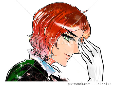 A narcissistic prince proposing marriage, a profile illustration in the style of a Showa era girl manga 114133178