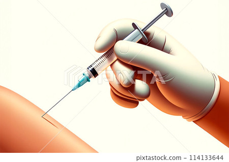 Hand holding a syringe (AI generated image) 114133644