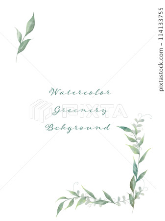 Watercolor green leaves corner frame Watercolor green leaves corner frame 114133755