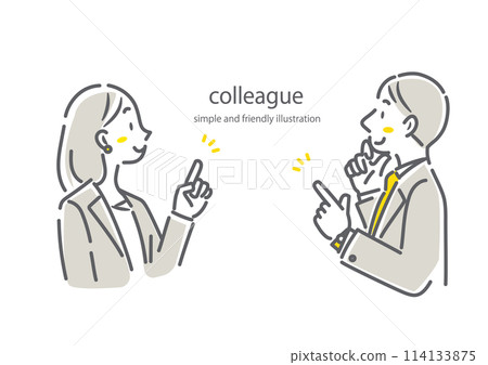 Business person pointing profile simple and stylish line drawing illustration 114133875