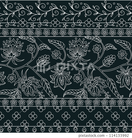 Floral seamless border pattern with indian trailing flowers motifs 114133992