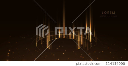 Elegant golden circle glowing with lighting effect sparkle on black background. Template premium award design. Elegant golden circle glowing with lighting effect sparkle on black background. Template premium award design. 114134000