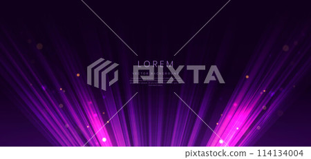 Abstract elegant purple light lines on dark background with lighting effect and sparkle. 114134004