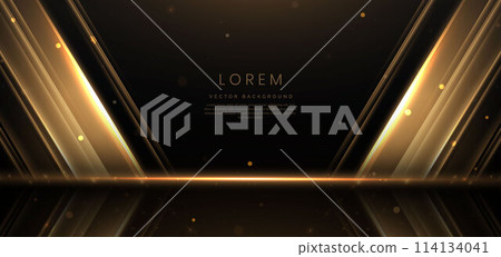 Elegant scene luxury golden lighting effect glowing on dark brown background and sparkle. Template premium award ceremony design. 114134041