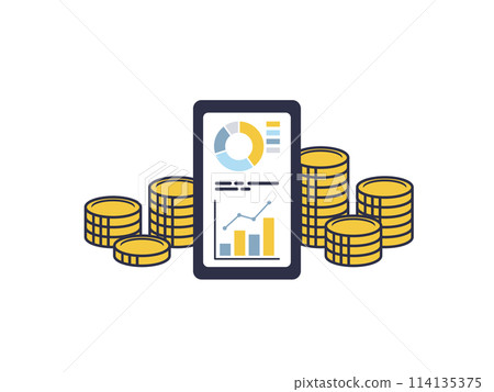 Stacked coins and smartphone Stacked coins and smartphone 114135375