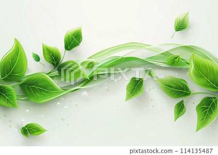 Vector of Eco leaves and green wave on white ecology background. 114135487