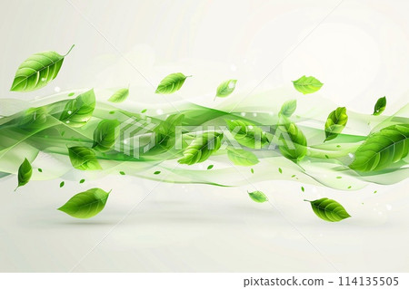 Vector of Eco leaves and green wave on white ecology background. 114135505