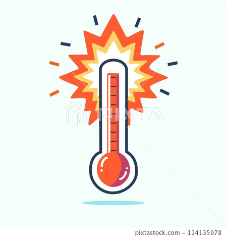 thermometer bursting with a flame coming out of the top. extreme heatwaves. global warming. 114135978
