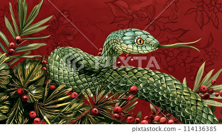 red postcard for the new year 2025 of the green snake 114136385