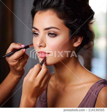 Flawless Beauty: Young Woman's Makeup Experience 114136583