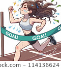 女運動員在馬拉鬆比賽中到達終點線 114136624