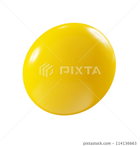 Birthday party popper yellow confetti streamer round element 3d render illustration. Surprise or winner congratulation serpentine. Fly and float party decor after explosion of firecracker. 114136663