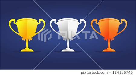 Gold silver bronze trophy cup realistic,1st, 2nd, 3rd place, first place second third, award winner winning prize symbol sign icon Gold silver bronze trophy cup realistic,1st, 2nd, 3rd place, first place second third, award winner winning prize symbol sign icon 114136746