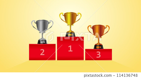 Gold silver bronze trophy cup realistic,1st, 2nd, 3rd place, first place second third, award winner winning prize symbol sign icon 114136748