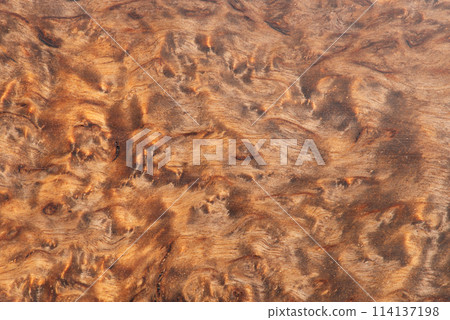 macro photo brown background made of natural wood. A 114137198