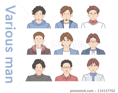 20 多歲和 30 多歲男性的商業圖標集合 114137702