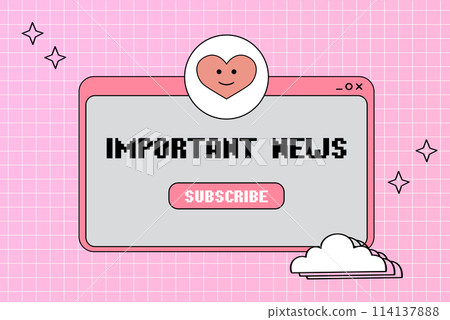 Important news - mailing popup window. Retro computer aesthetic. Computer screen 90s, 2000s vector illustration. Important news - mailing popup window. Retro computer aesthetic. Computer screen 90s, 2000s vector illustration. 114137888