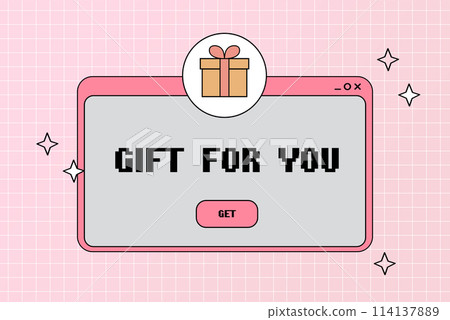 Gift for you - mailing popup window. Retro computer aesthetic. Computer screen 90s, 2000s vector illustration. Gift for you - mailing popup window. Retro computer aesthetic. Computer screen 90s, 2000s vector illustration. 114137889