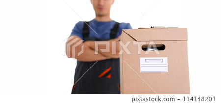 Specialist courier delivery service carries boxes 114138201
