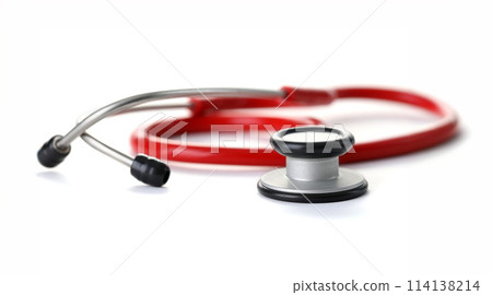 Red stethoscope with black silver head isolated 114138214