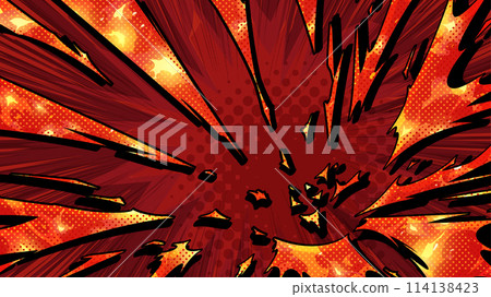 American comic style background with flame impact effect from the bottom right 16:9 114138423