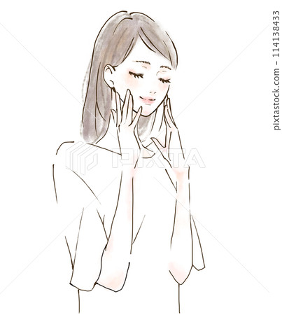 女人做皮膚護理、放鬆表情、手壓的插圖 女人做皮膚護理、放鬆表情、手壓的插圖 114138433