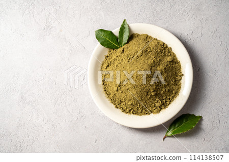 Moringa Matcha Wheatgrass Green Powder. Food supplement, healthy food lifesyle 114138507