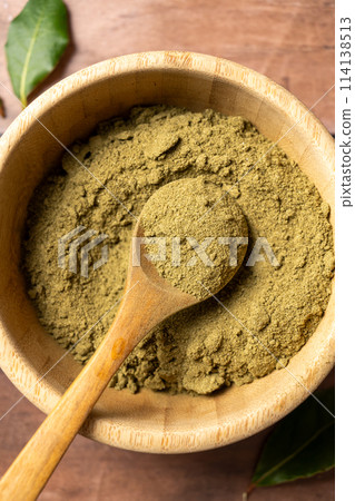 Moringa Matcha Wheatgrass Green Powder. Food supplement, healthy food lifesyle Moringa Matcha Wheatgrass Green Powder. Food supplement, healthy food lifesyle 114138513
