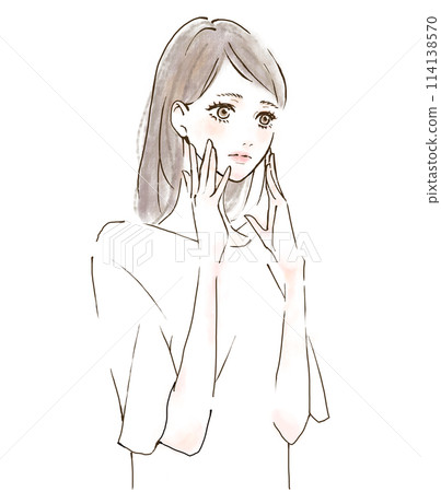 患有皮膚壓力的女性的插圖，水彩風格 114138570