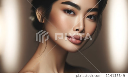 Close-up portrait beautiful Asian woman with a serene and graceful expression 114138849