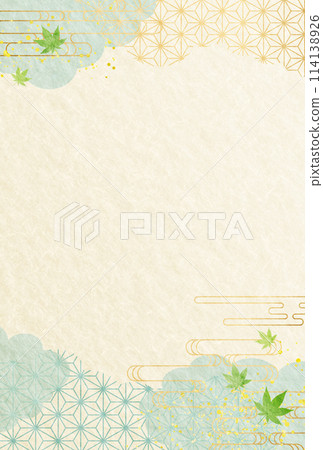 Summer/summer greetings Japanese pattern light blue, blue, gold, luxury, clouds Japanese paper background 114138926