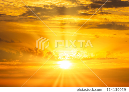 Sunset sky with sunset clouds and sun rays 114139059