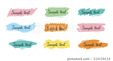 Hand drawn simple colorful frame set. Wave shape brush pen line stroke scribble element. 114139114