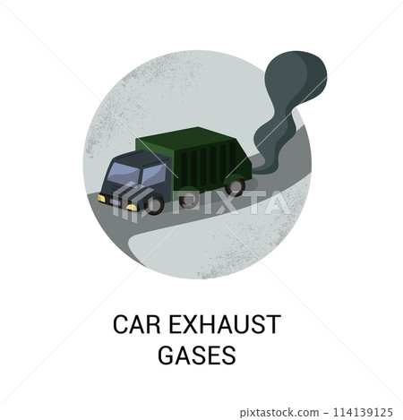 Car exhaust gases round vector illustration. Car exhaust gases round vector illustration. 114139125