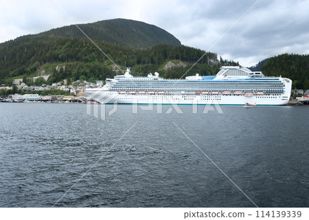 Luxury Cruise Ship Docked at Ketchikan, Alaska Harbor Luxury Cruise Ship Docked at Ketchikan, Alaska Harbor 114139339