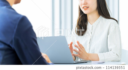 Male and female businessmen having a meeting 114139351