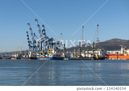 Novorossiysk, Russia 08.18.2023. Port cranes, Black Sea, port, Krasnodar Territory, Novorossiys 114140334
