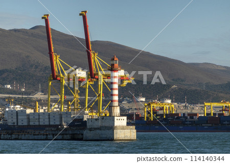 Novorossiysk, Russia 08.18.2023. Port cranes, Black Sea, port, Krasnodar Territory, Novorossiys 114140344