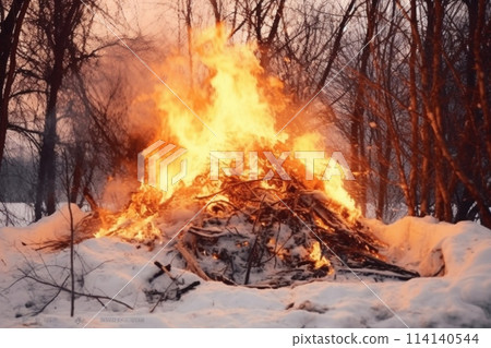The fire in the winter woods. Generated AI The fire in the winter woods. Generated AI 114140544