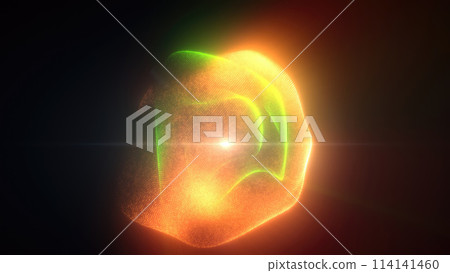 Yellow green energy magic sphere round high-tech digital ball core of light rays waves lines and energy particles. Abstract background Yellow green energy magic sphere round high-tech digital ball core of light rays waves lines and energy particles. Abstract background 114141460