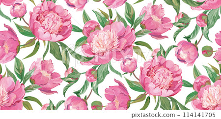Spring seamless pattern with rose flowers and sakura blossoms for delicate home design 114141705