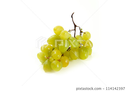 Bunch of organic green grapes isolated on white background. 114142397