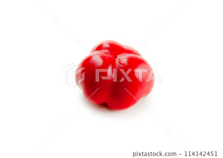 Whole red bell pepper isolated on white background with clipping path. . 114142451
