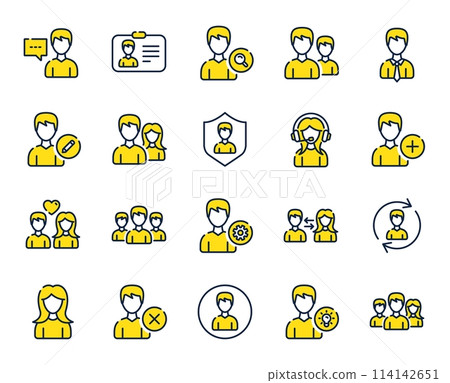 User people line icons. Male and Female Profile, Group and Support icons. ID card, Teamwork people and Businessman symbols. Couple love, Security profile and User management support. Vector User people line icons. Male and Female Profile, Group and Support icons. ID card, Teamwork people and Businessman symbols. Couple love, Security profile and User management support. Vector 114142651