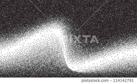 Dotwork wave pattern vector background. Black noise stipple dots. Sand grain effect. Wave dots grunge banner. Abstract noise dotwork pattern. Gradient stipple. Wavy dotted vector background. 114142791