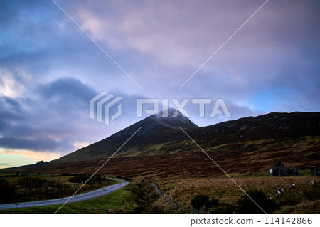 Ireland Croagh Patrick mountain in clouds 114142866