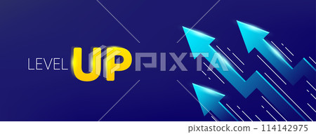 Level up with arrows on dark background. Inflation design concept for business or game. Abstract financial chart with arrow. Business arrow target direction to level up success in game. Vector Level up with arrows on dark background. Inflation design concept for business or game. Abstract financial chart with arrow. Business arrow target direction to level up success in game. Vector 114142975