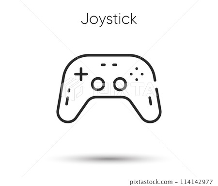 Joystick videogame controller line icon. Game controlling device sign. Control gamepad symbol. Illustration for web and mobile app. Line gaming controller icon. Editable stroke game joystick. Vector 114142977