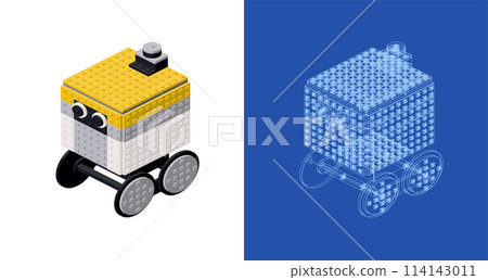Robot courier project for print and decoration. Vector clipart. 114143011