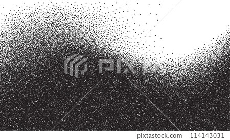 Dotwork wave pattern vector background. Black noise stipple dots. Sand grain effect. Wave dots grunge banner. Abstract noise dotwork pattern. Gradient stipple. Stochastic dotted vector background. 114143031